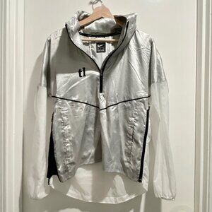 (3) NIKE Athletic Gorpcore Blokecore Y2K Track High Neck Shell Silver Jacket…